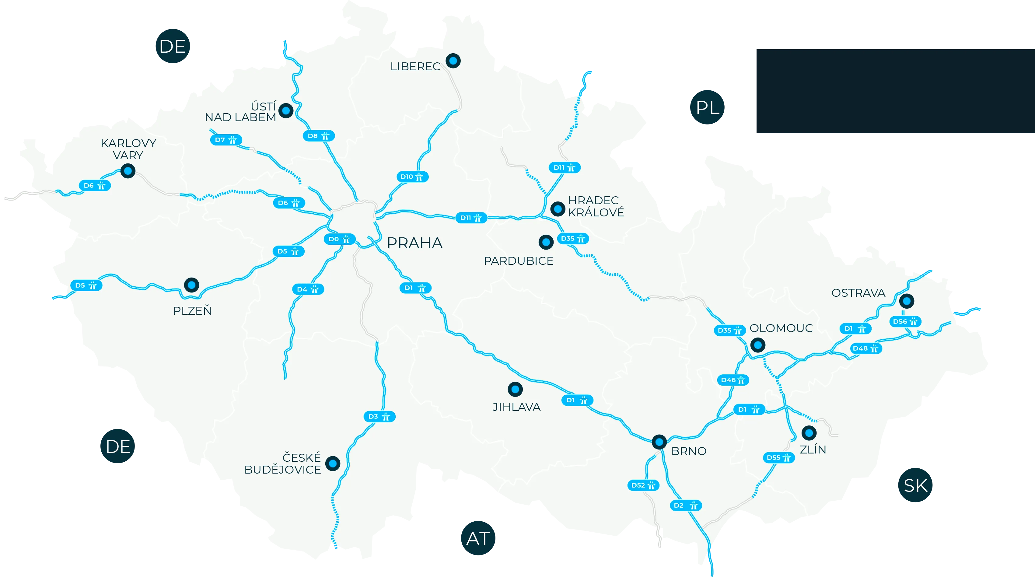 Mapa České republiky se sítí parků Logicor a polohou Logicor Pilsen u Plzně